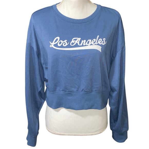 Blue “Los Angeles” Graphic Cropped Sweatshirt Size Medium Periwinkle Powder Blue - Picture 1 of 8